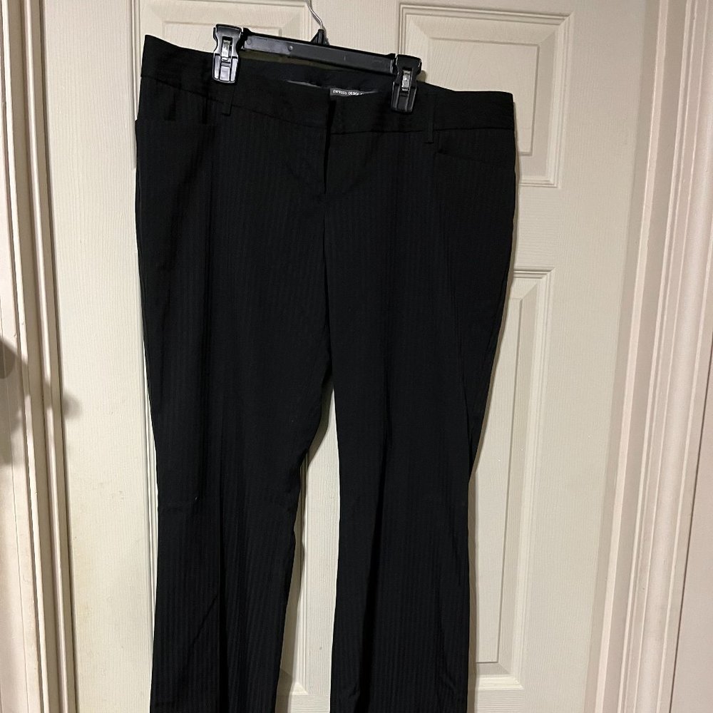 Express Stylist Dress Pants,  Bootcut, 12, black with subtle pinstripes